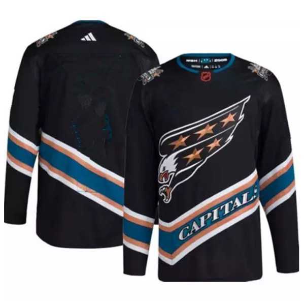 Mens Washington Capitals Blank Black 2022-23 Reverse Retro Stitched Jersey
